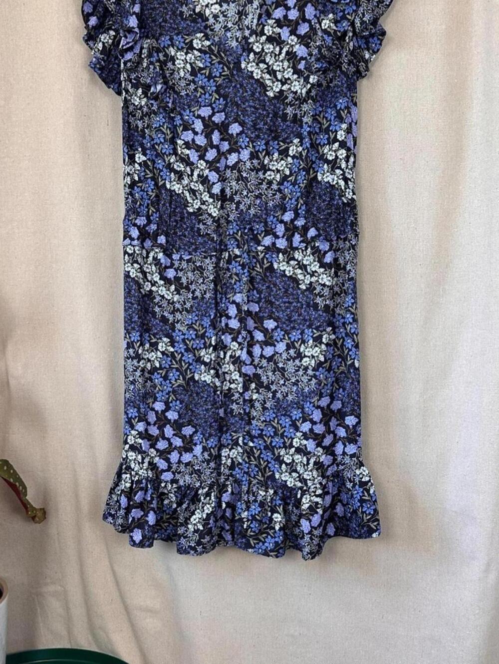 Rebecca Taylor Ava Floral Ruffle Dress Blue Silk | Size 4 Summer Festival - Picture 4 of 8